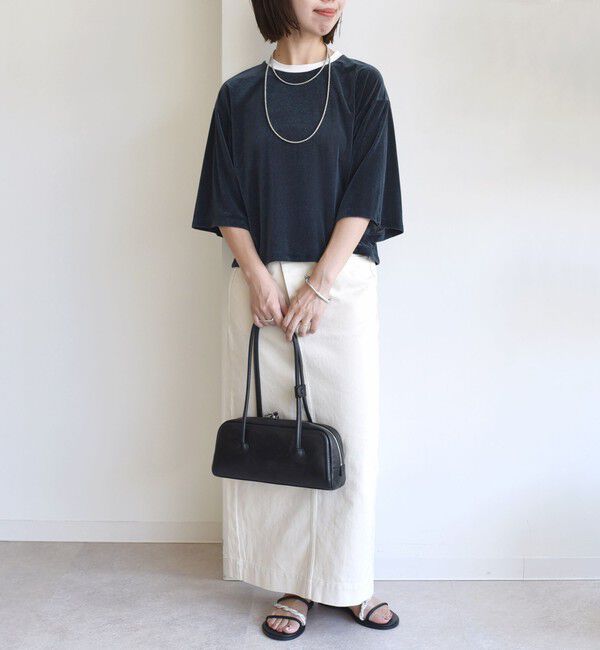 SHIPS for women「〈手洗い可能〉シアー トリコット ポリエステル ベロア 五分袖 ワイド TEE」|Tシャツ・カットソー|