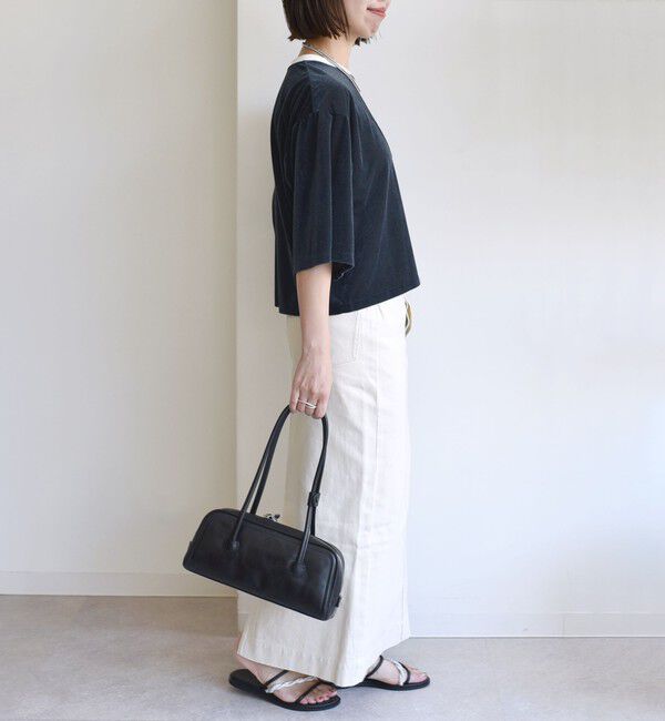 SHIPS for women「〈手洗い可能〉シアー トリコット ポリエステル ベロア 五分袖 ワイド TEE」|Tシャツ・カットソー|