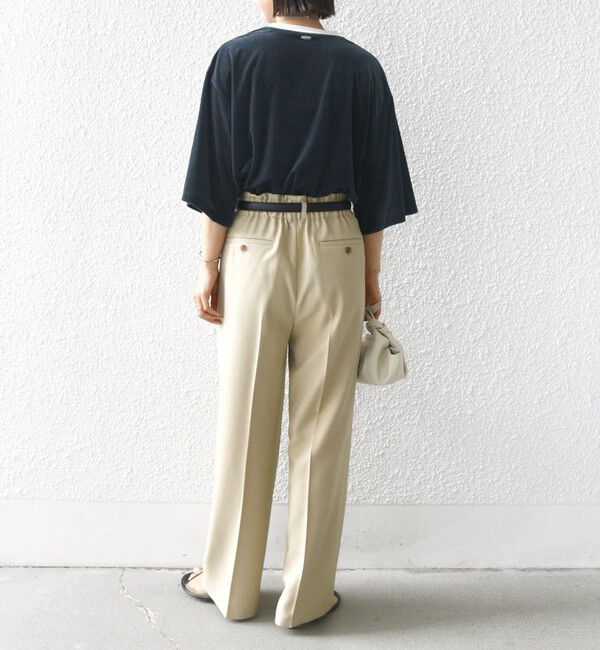 SHIPS for women「〈手洗い可能〉シアー トリコット ポリエステル ベロア 五分袖 ワイド TEE」|Tシャツ・カットソー|