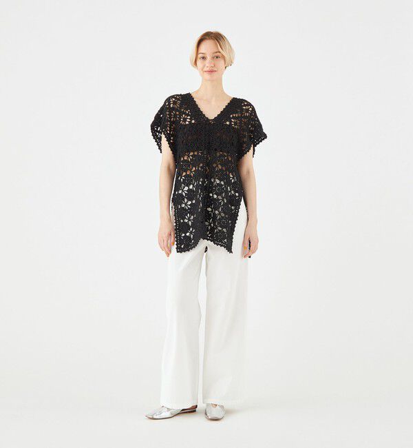 MACPHEE「モチーフクロシェット Vネックプルオーバー」|ニット・セーター|