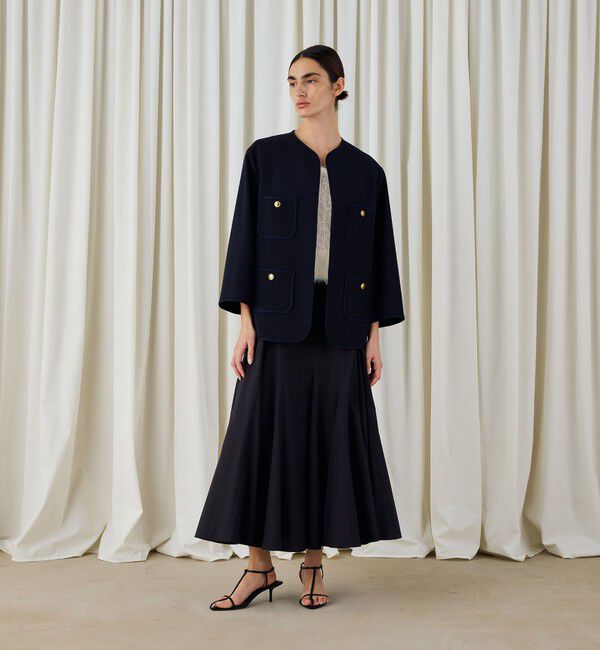 DES PRES「ハードウールオックスフォード ミディジャケット」|ノーカラージャケット|