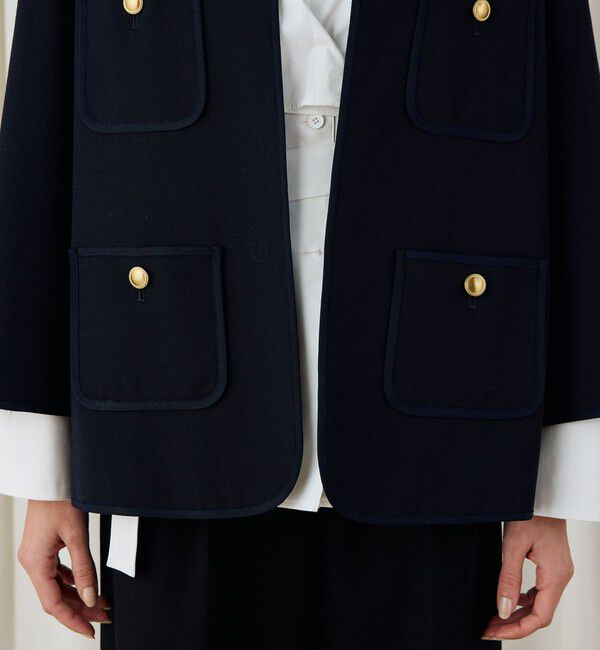 DES PRES「ハードウールオックスフォード ミディジャケット」|ノーカラージャケット|