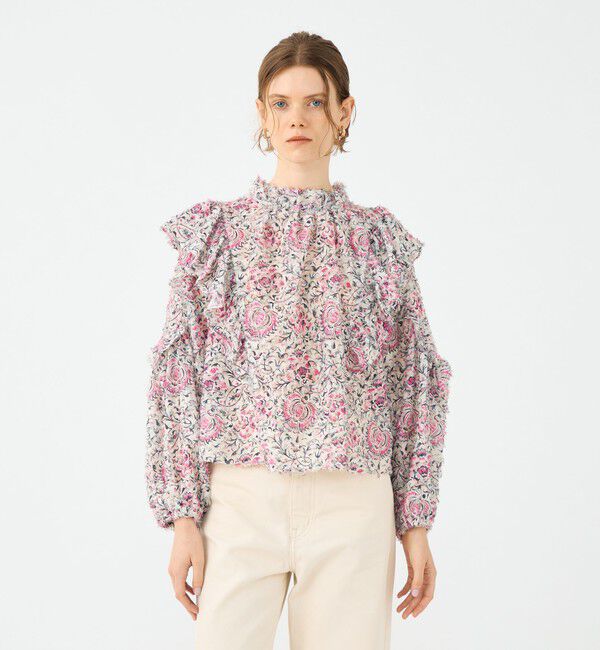 SOULEIADO「ラメカットジャカード フリルブラウス」|シャツ・ブラウス|