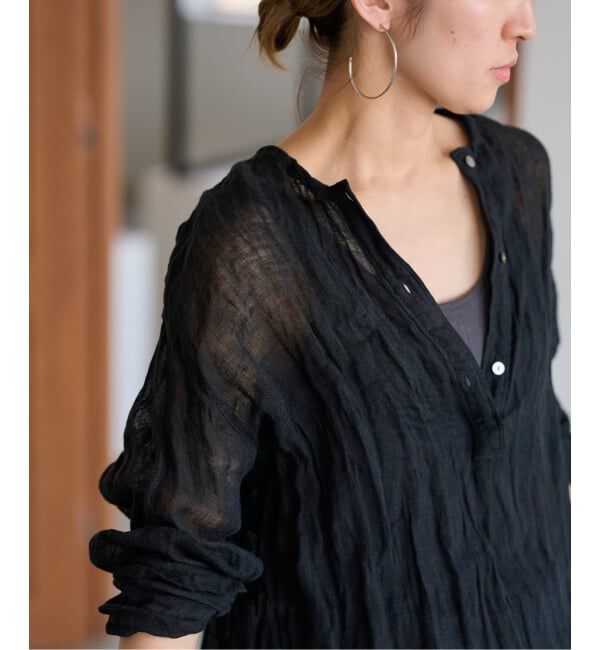 FRAMeWORK「≪追加≫LINENクレープヘンリーネックブラウス 3」|シャツ・ブラウス|