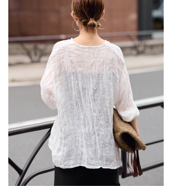 FRAMeWORK「≪追加≫LINENクレープヘンリーネックブラウス 3」|シャツ・ブラウス|