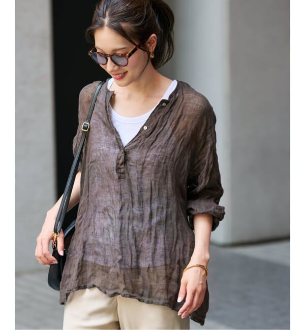 FRAMeWORK「≪追加≫LINENクレープヘンリーネックブラウス 3」|シャツ・ブラウス|