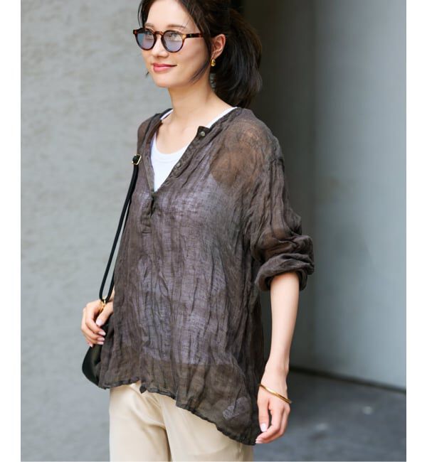 FRAMeWORK「≪追加≫LINENクレープヘンリーネックブラウス 3」|シャツ・ブラウス|