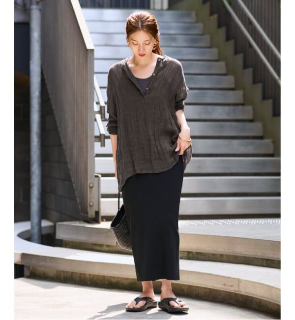 FRAMeWORK「≪追加≫LINENクレープヘンリーネックブラウス 3」|シャツ・ブラウス|