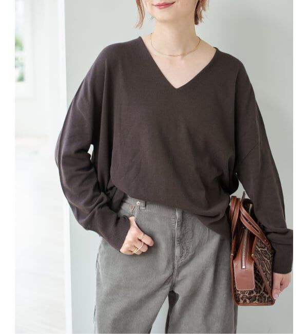 Spick and Span「コットンバルキーヤーンルーズVネックプルオーバー」|ニット・セーター|ブラウン
