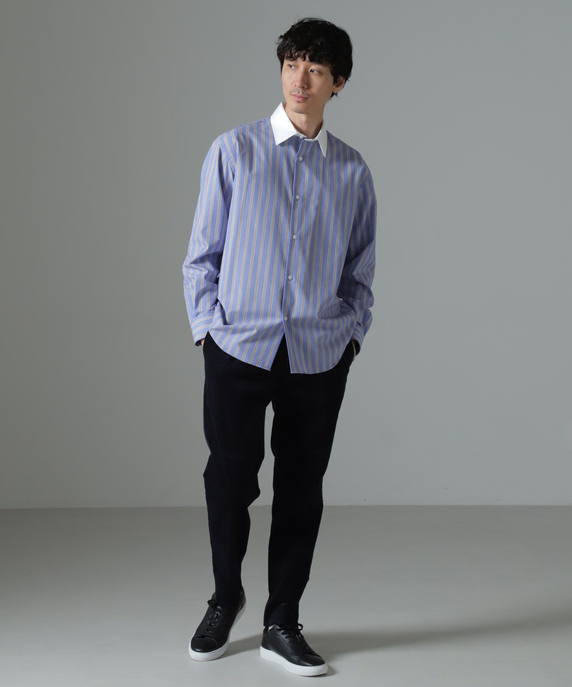 nano･universe「セミワイドストライプクレリックシャツ」|シャツ・ブラウス|