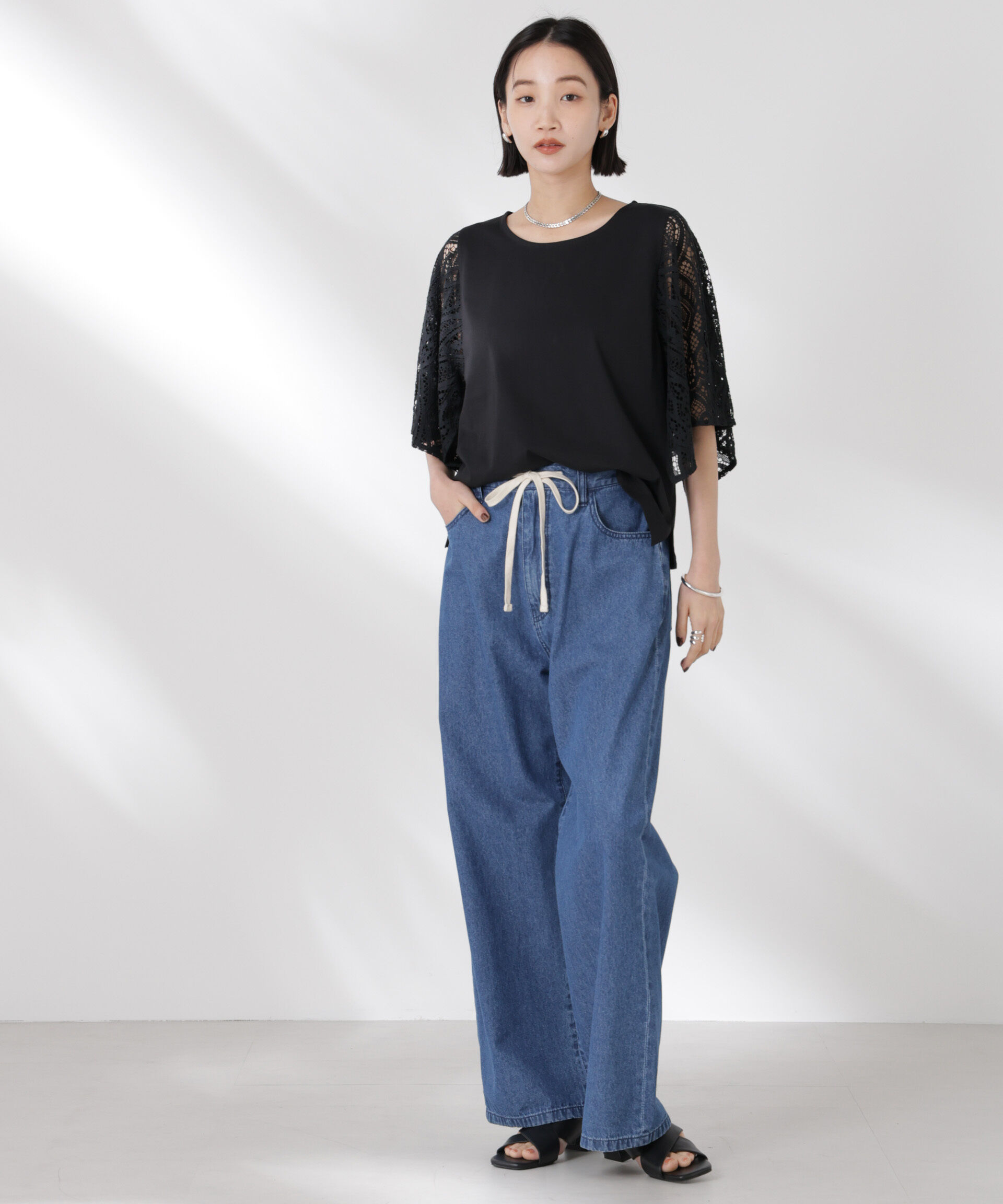 nano･universe「レーススクエアスリーブカットトップス」|Tシャツ・カットソー|