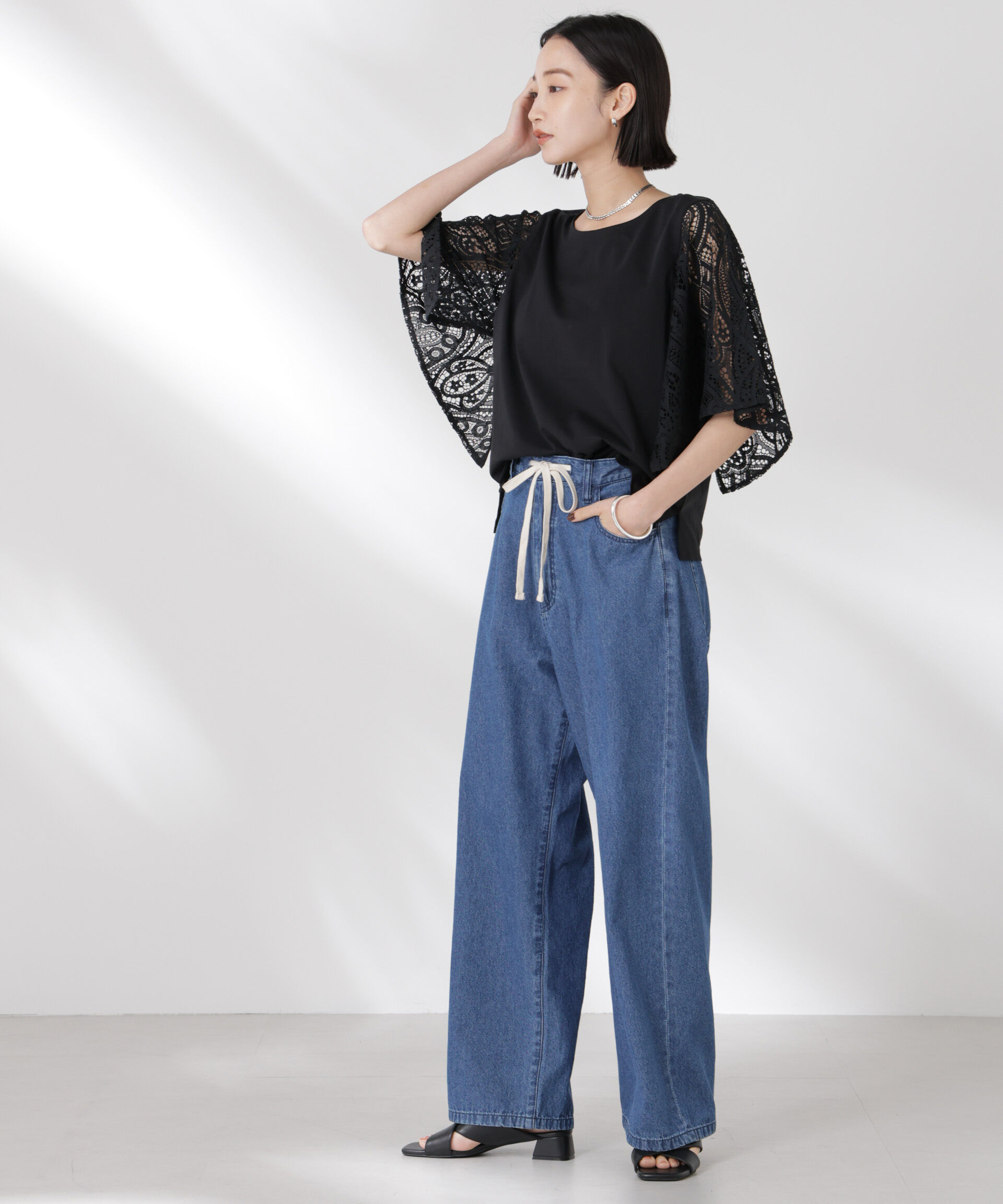 nano･universe「レーススクエアスリーブカットトップス」|Tシャツ・カットソー|