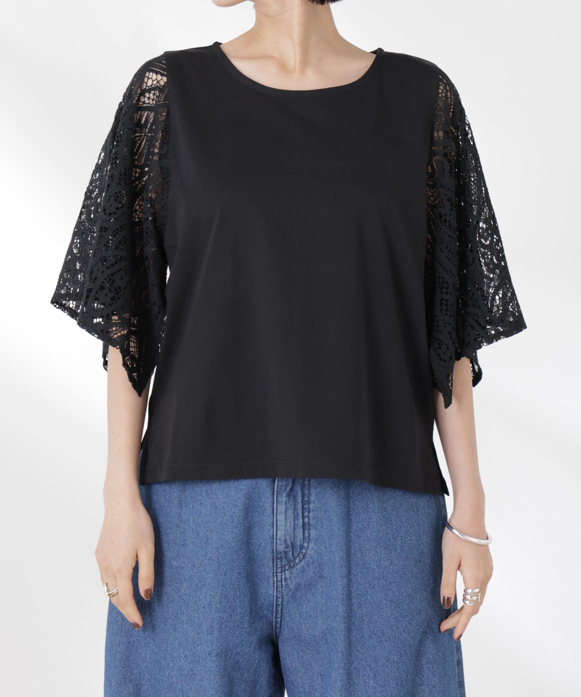 nano･universe「レーススクエアスリーブカットトップス」|Tシャツ・カットソー|