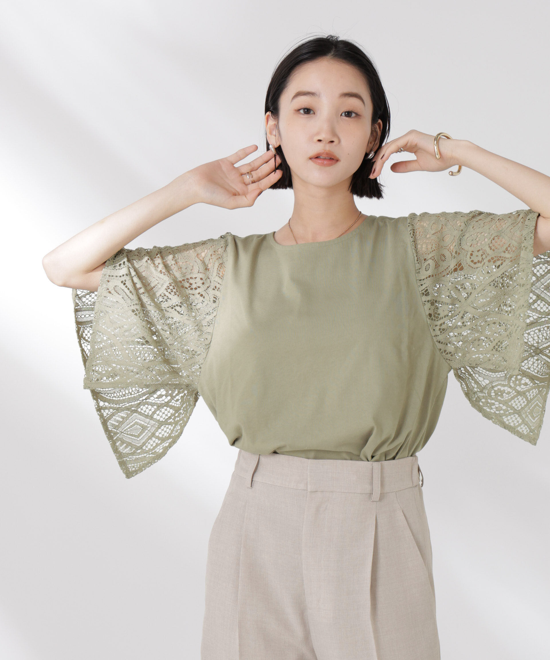 nano･universe「レーススクエアスリーブカットトップス」|Tシャツ・カットソー|