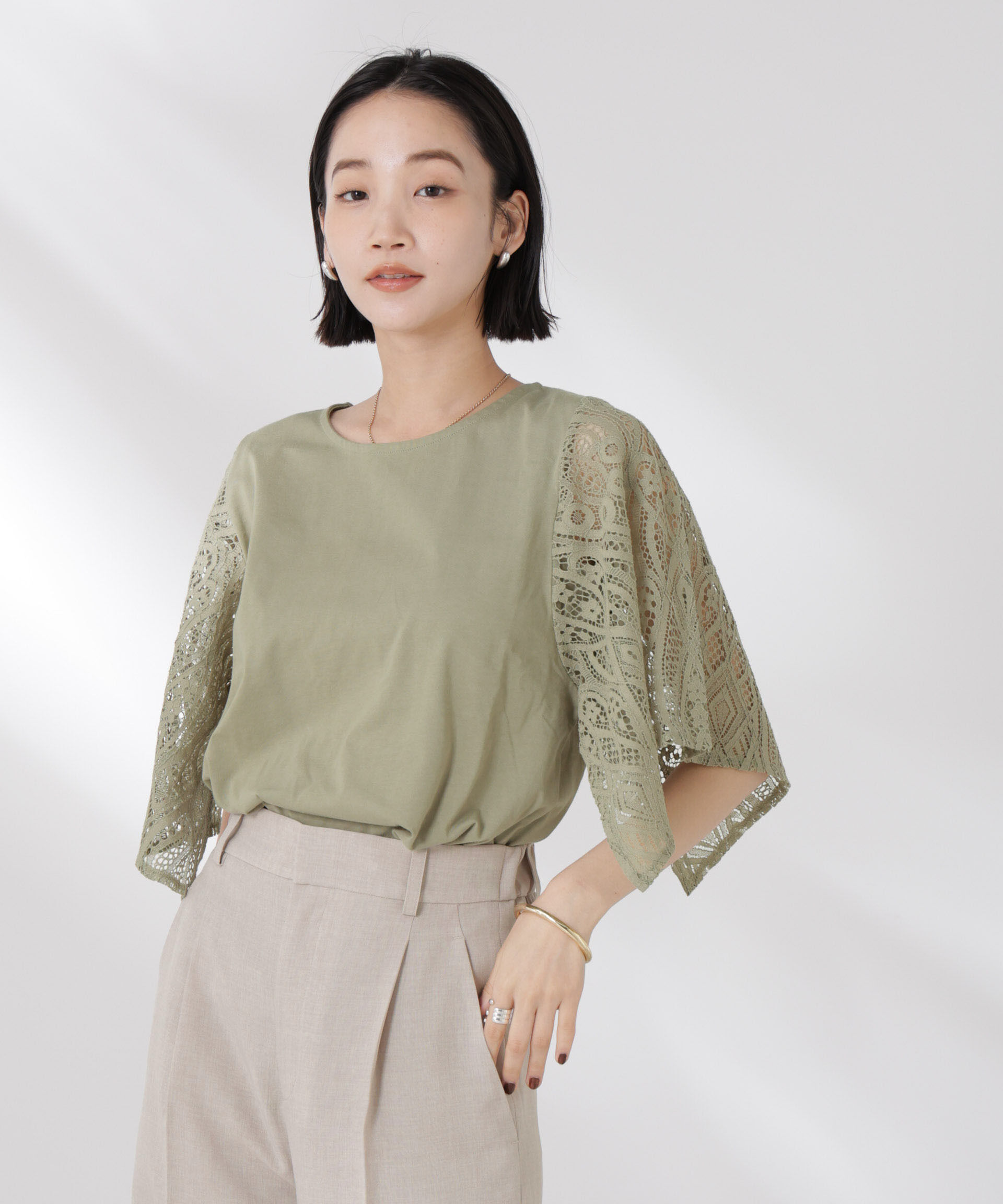 nano･universe「レーススクエアスリーブカットトップス」|Tシャツ・カットソー|