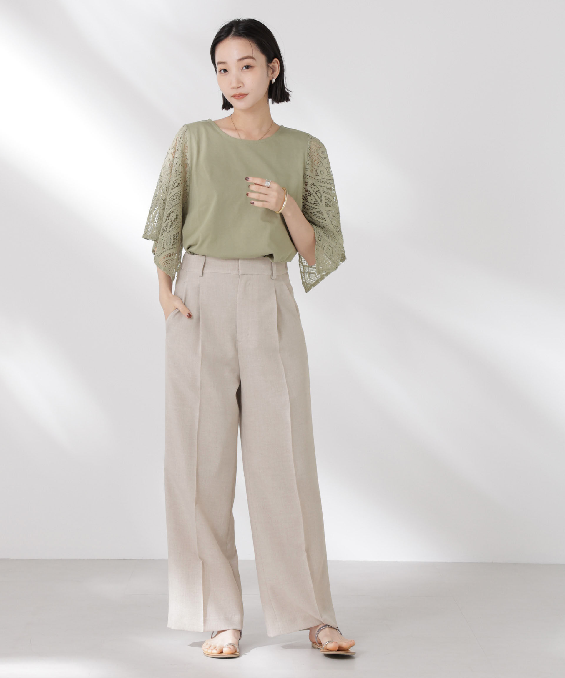 nano･universe「レーススクエアスリーブカットトップス」|Tシャツ・カットソー|