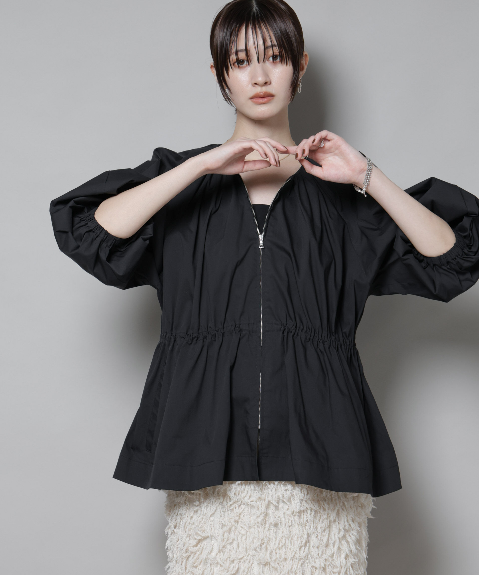 nano･universe「タイプライタードロストギャザーブルゾン」|ブルゾン・スタジャン|