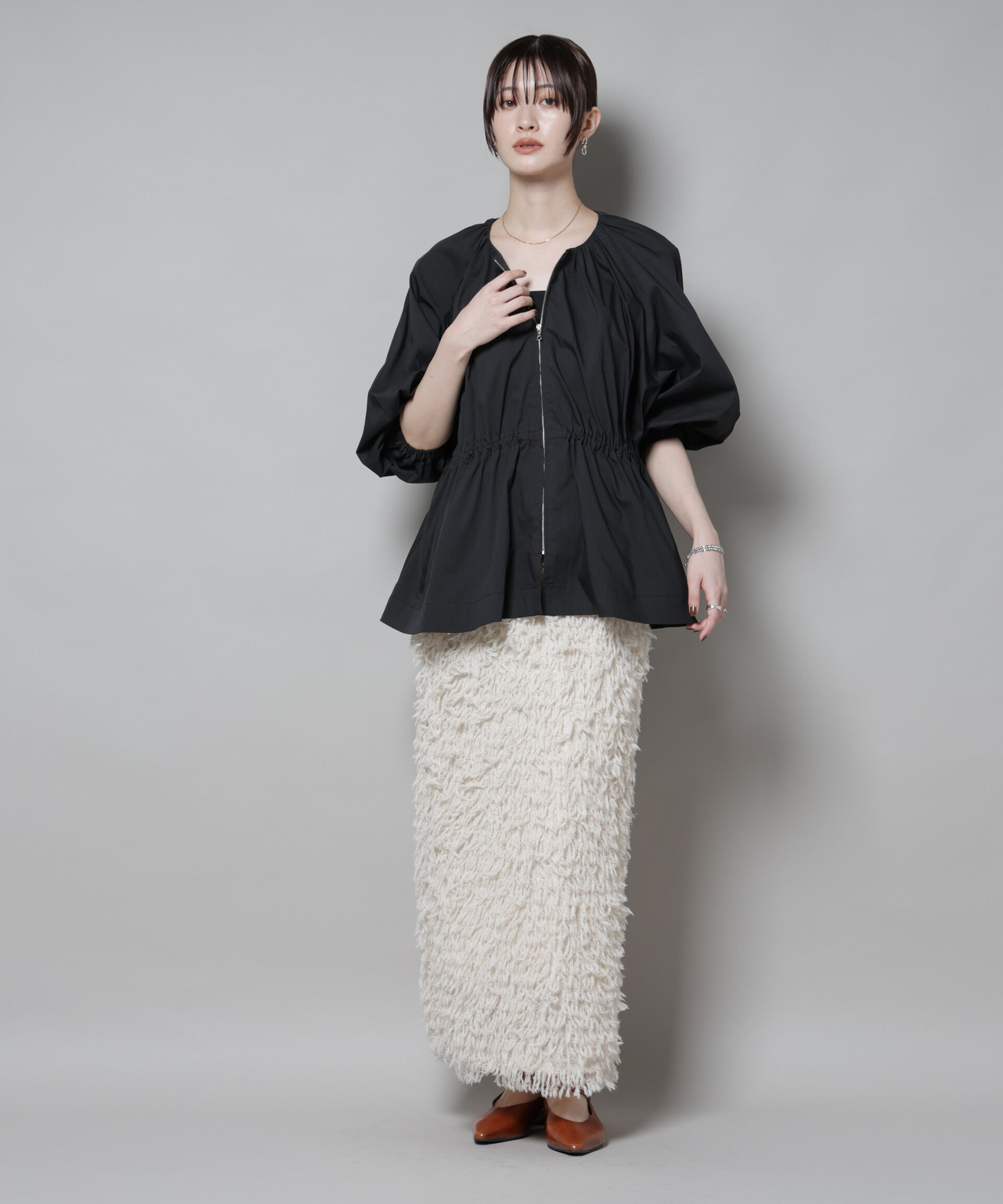 nano･universe「タイプライタードロストギャザーブルゾン」|ブルゾン・スタジャン|