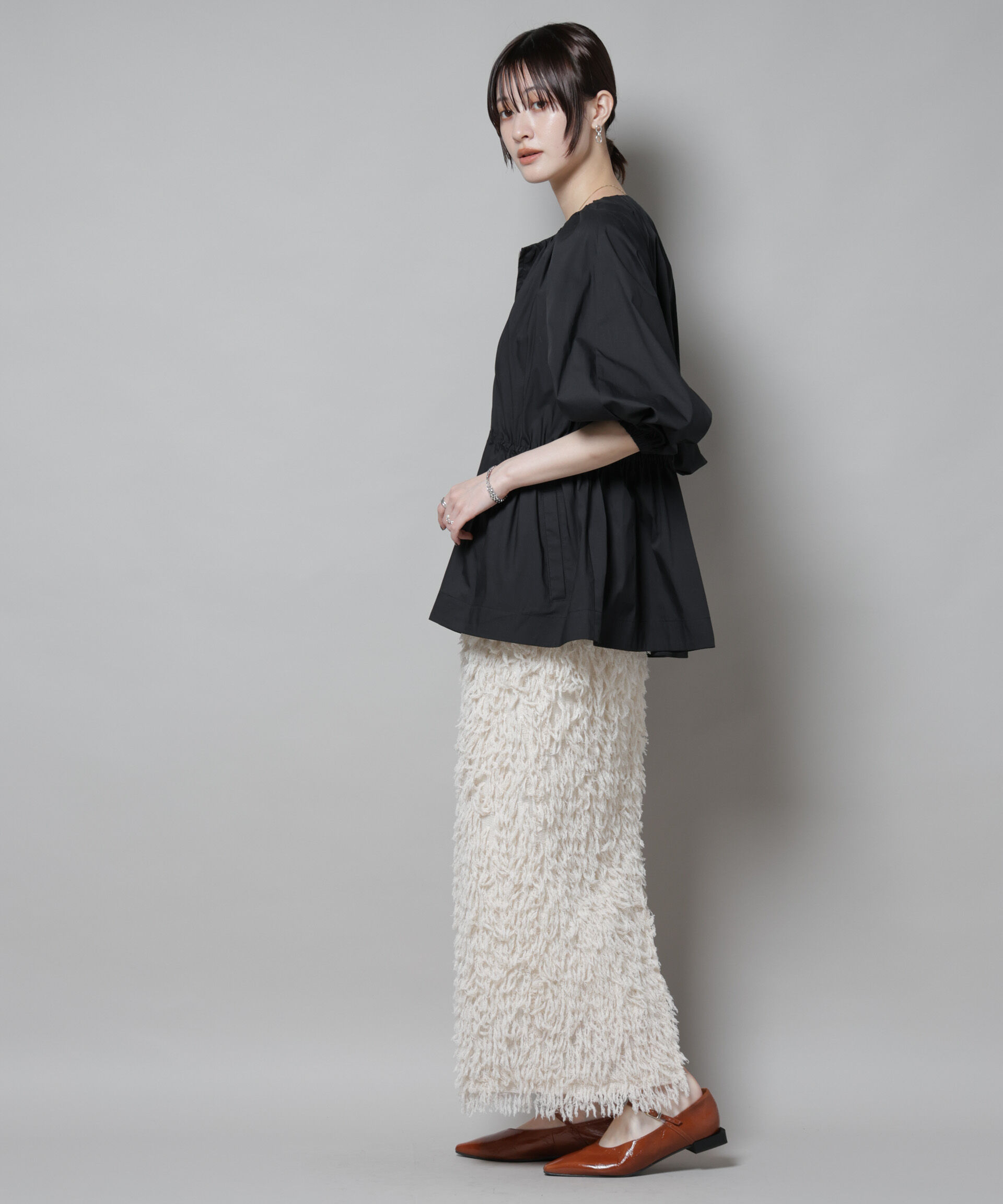 nano･universe「タイプライタードロストギャザーブルゾン」|ブルゾン・スタジャン|