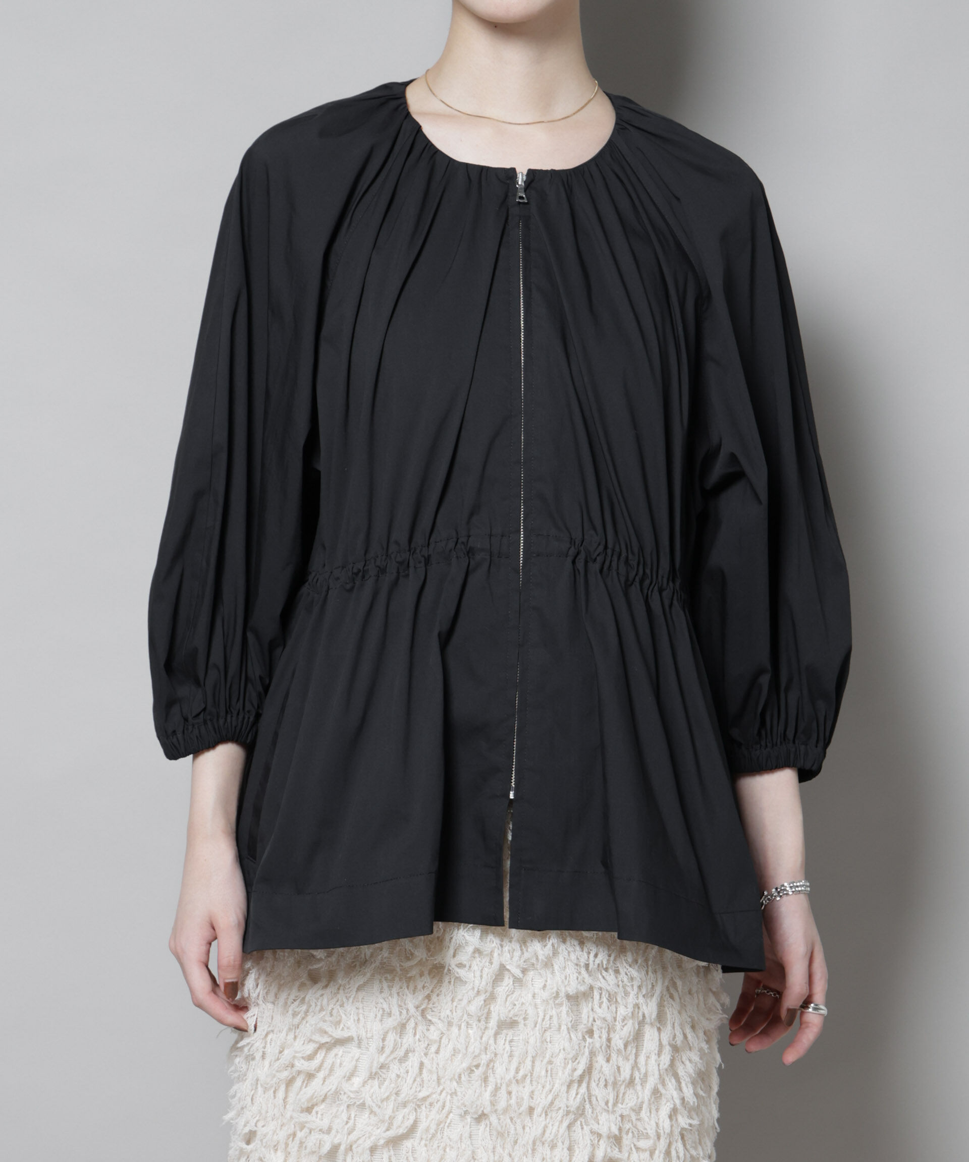 nano･universe「タイプライタードロストギャザーブルゾン」|ブルゾン・スタジャン|