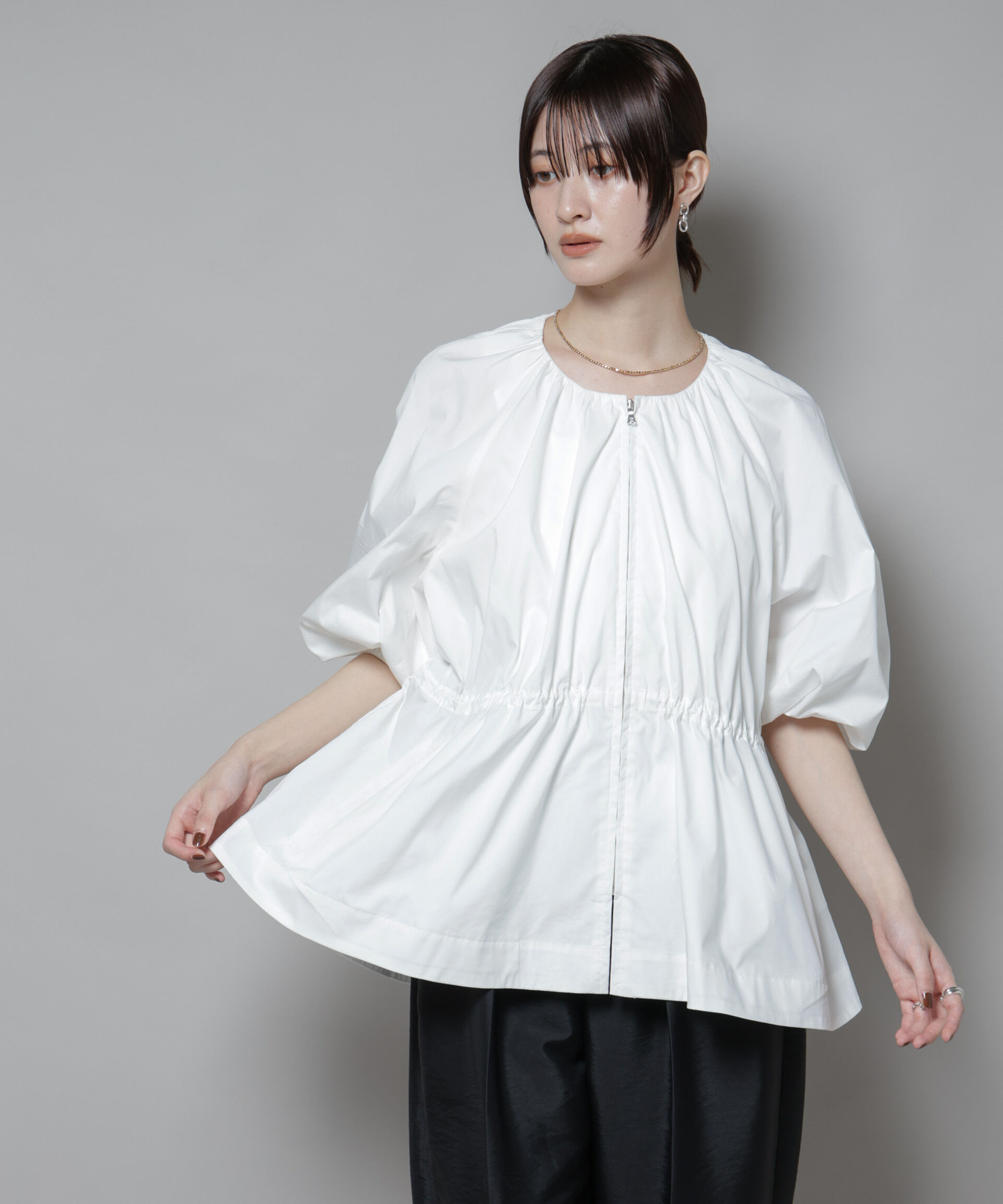 nano･universe「タイプライタードロストギャザーブルゾン」|ブルゾン・スタジャン|