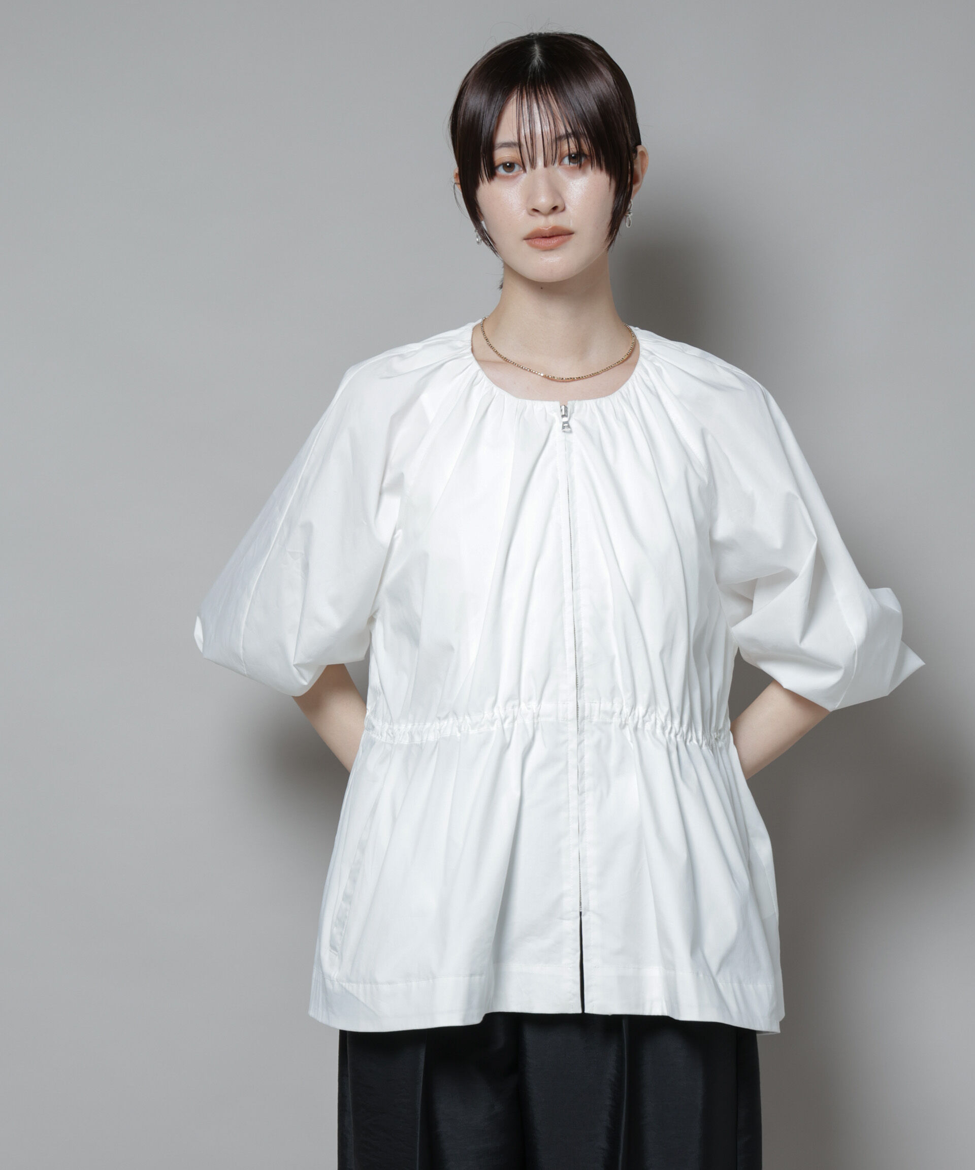 nano･universe「タイプライタードロストギャザーブルゾン」|ブルゾン・スタジャン|