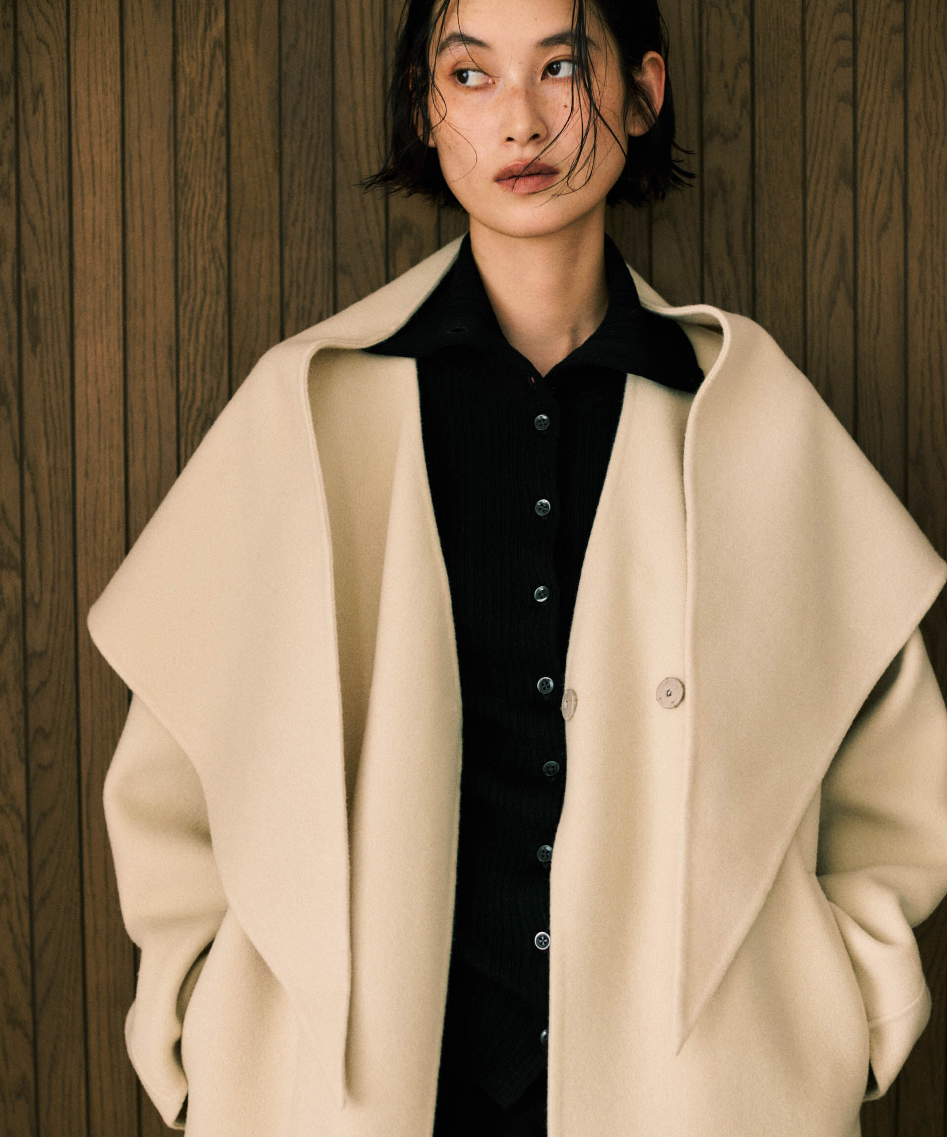 nano･universe「SUPER110blend リバー三角ストール」|マフラー|アイボリー7