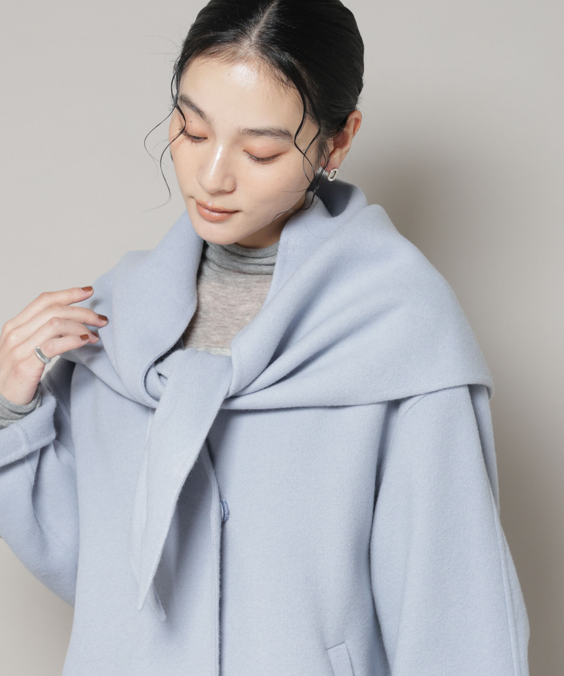 nano･universe「SUPER110blend リバー三角ストール」|マフラー|L.ブルー1