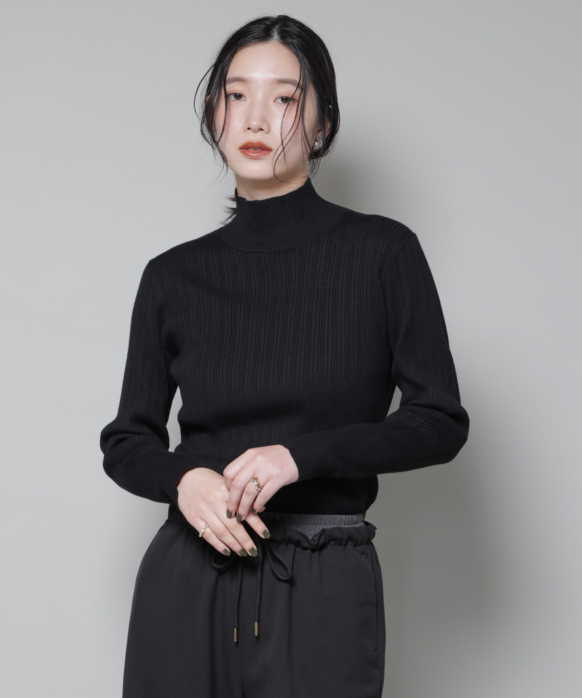 nano･universe「ホホバオイル加工ランダムリブタートルニット」|ニット・セーター|