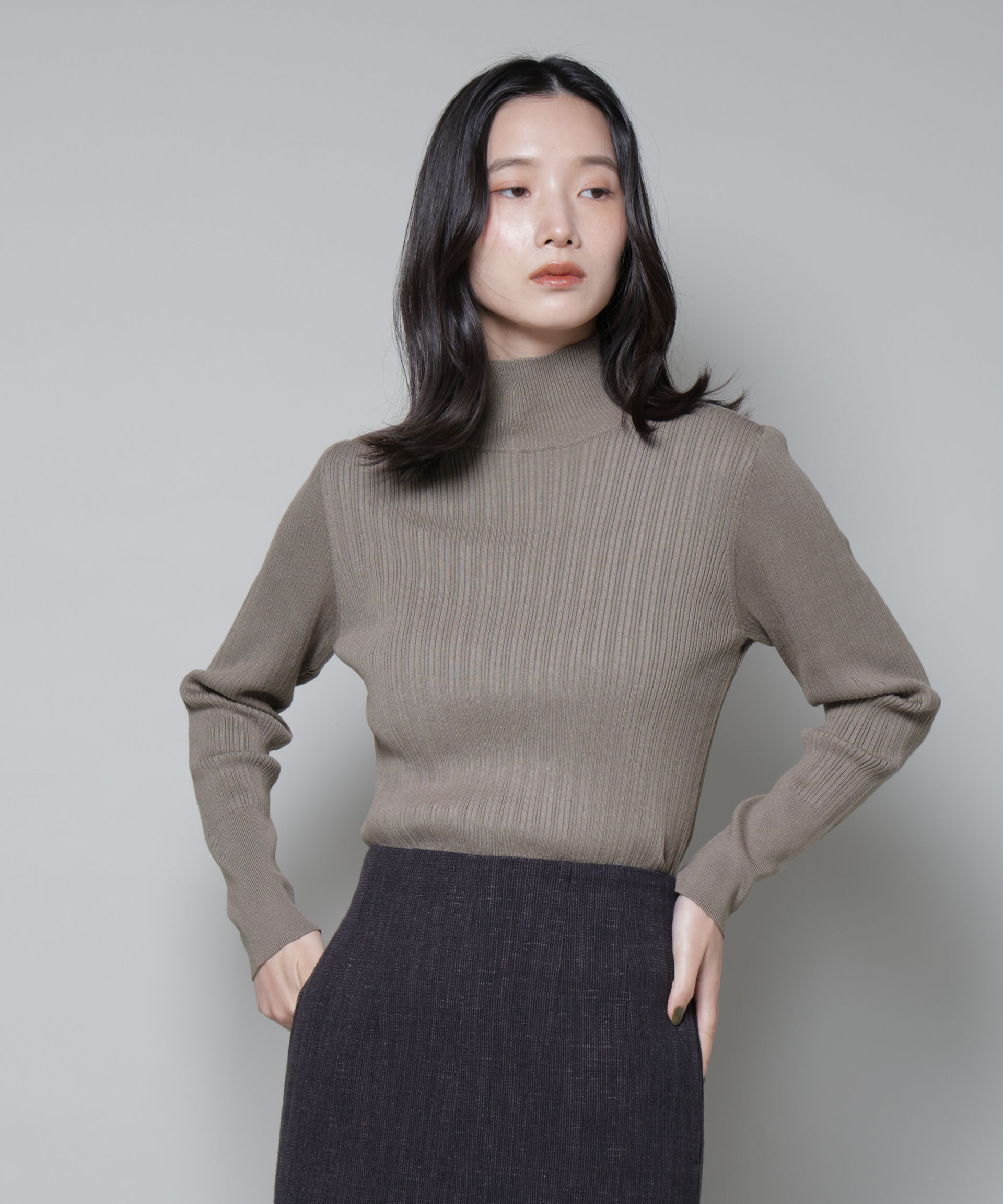 nano･universe「ホホバオイル加工ランダムリブタートルニット」|ニット・セーター|