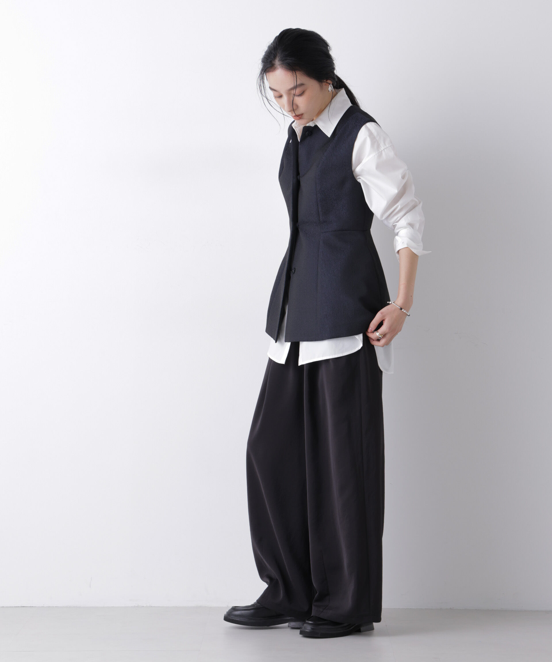 nano･universe「ジャガードペプラムジレ(セットアップ可)」|テーラードジャケット|