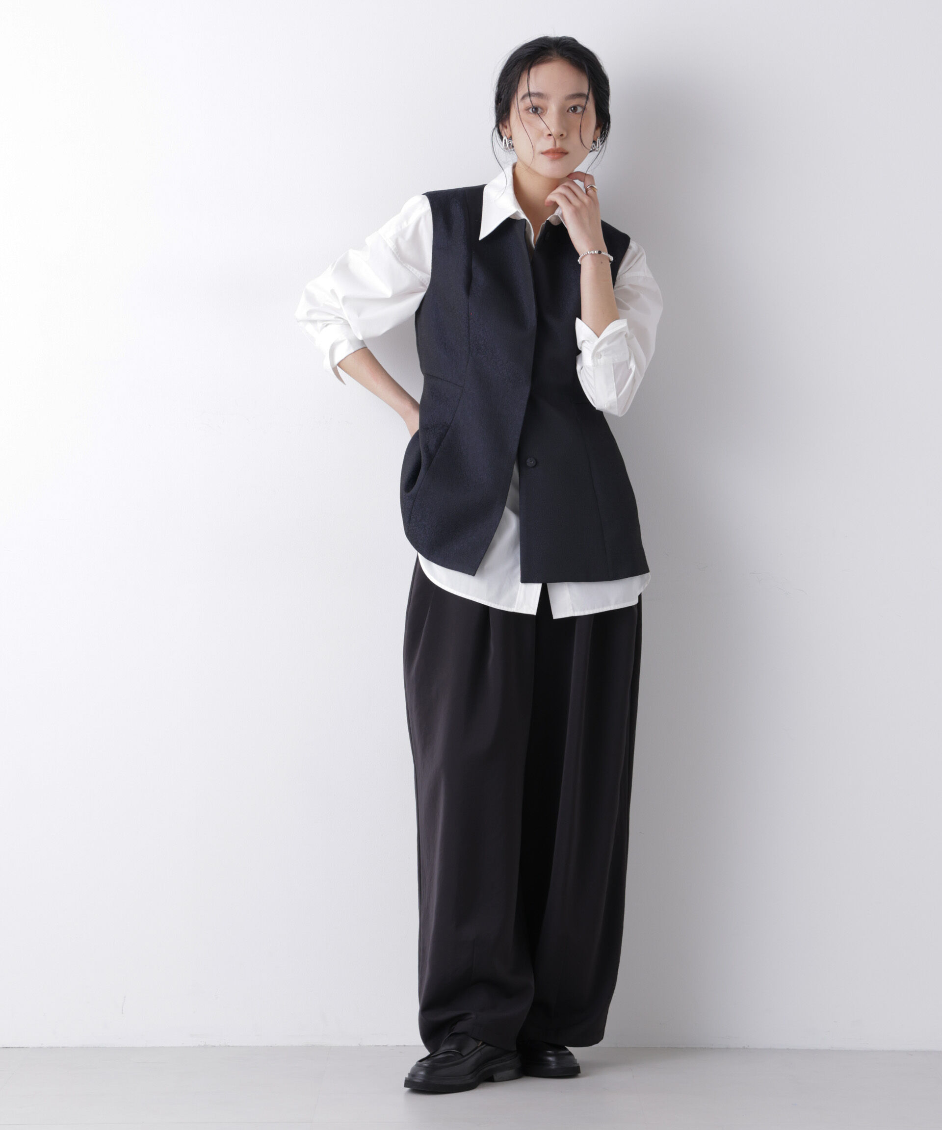 nano･universe「ジャガードペプラムジレ(セットアップ可)」|テーラードジャケット|