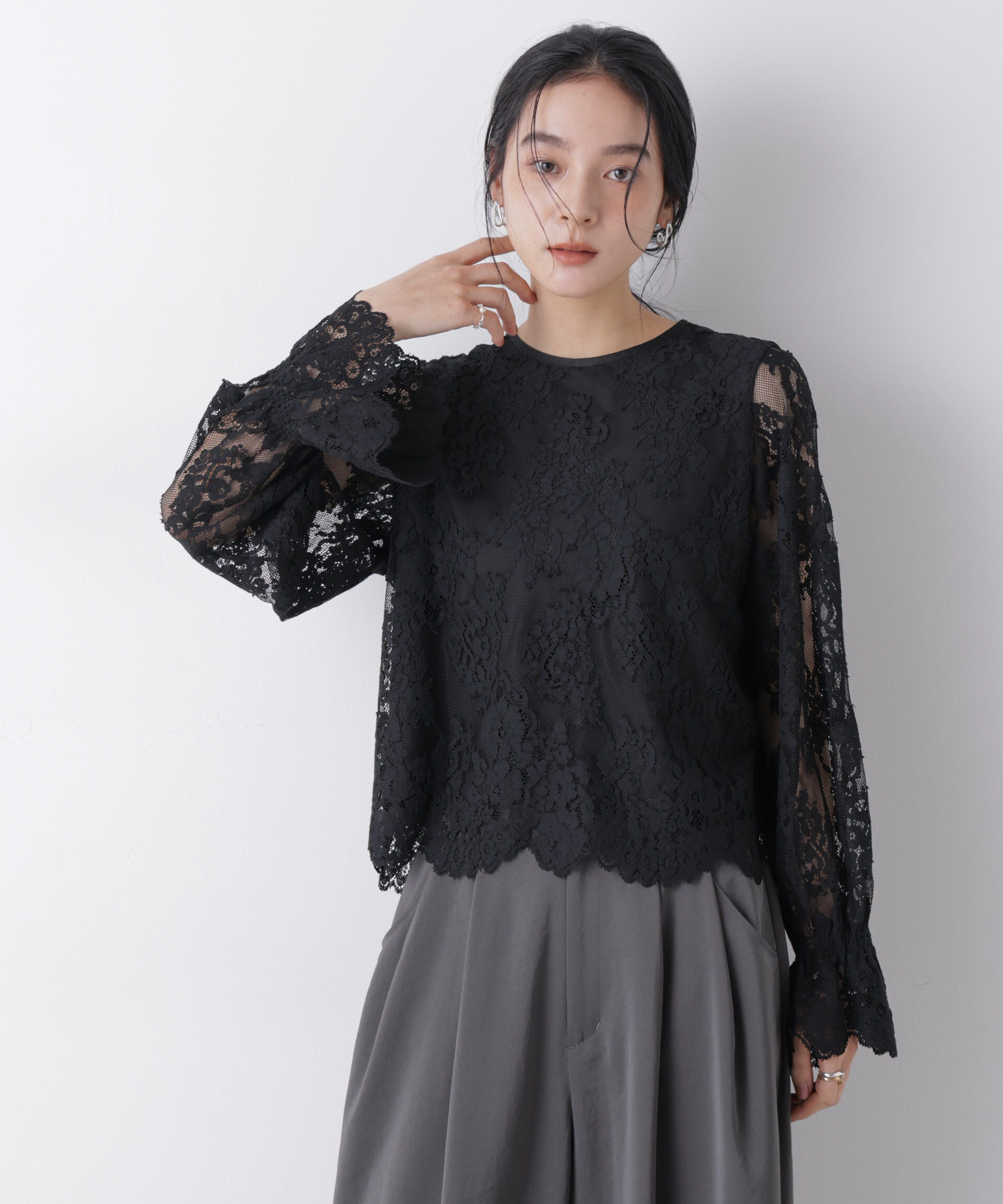 nano･universe「レーススカラップブラウス」|シャツ・ブラウス|