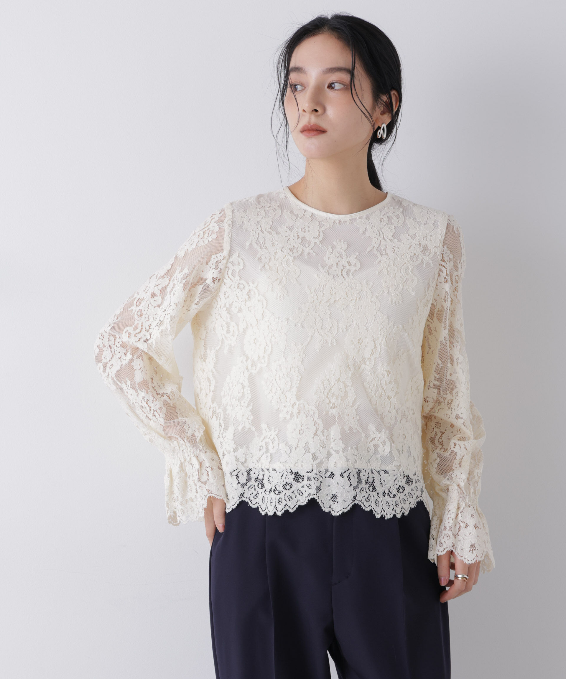 nano･universe「レーススカラップブラウス」|シャツ・ブラウス|
