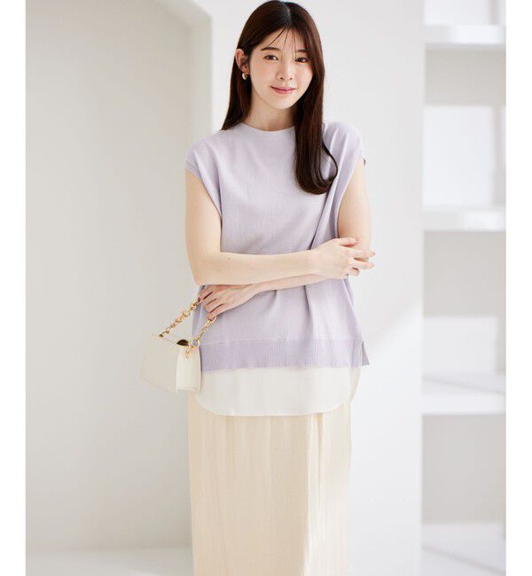 any SiS「【洗える】フレンチスリーブシャツテール ニット」|ニット・セーター|