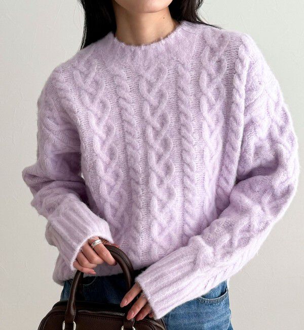 fredy emue「ふわふわ柄編みニットプルオーバー」|ニット・セーター|ラベンダー