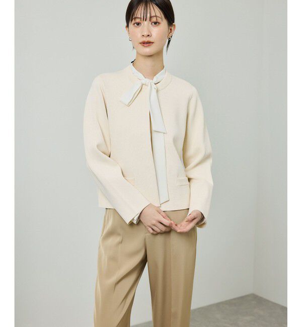 ROPE「ニットジャケット/イージーケア」|ノーカラージャケット|オフホワイト(15)