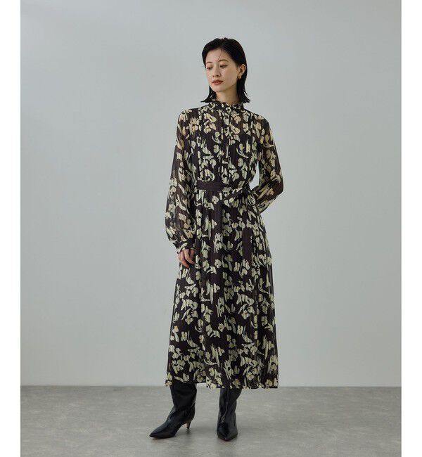 ROPE「フラワープリントタックワンピース/イージーケア」|ワンピース|