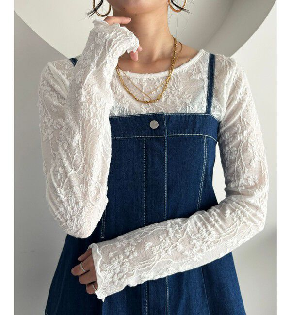 VIS「【洗える】フラワージャガードロングTシャツ」|Tシャツ・カットソー|オフホワイト(15)