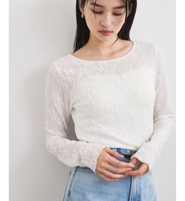 VIS「【洗える】フラワージャガードロングTシャツ」|Tシャツ・カットソー|