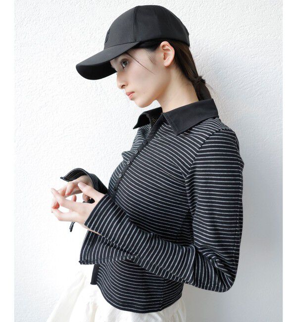 VIS「【洗える】細ボーダーポロトップス」|ポロシャツ|