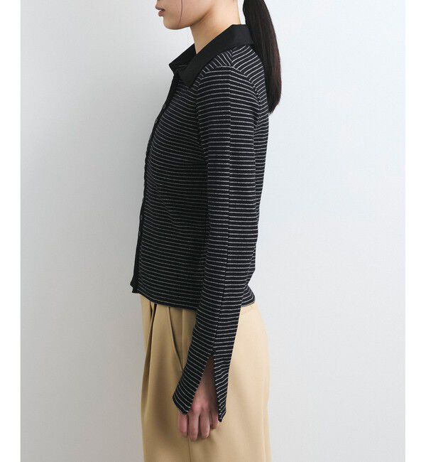 VIS「【洗える】細ボーダーポロトップス」|ポロシャツ|