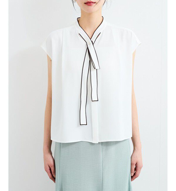 VIS「【接触冷感】配色ボウタイタックブラウス」|シャツ・ブラウス|