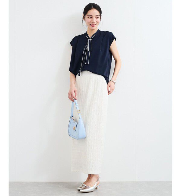 VIS「【接触冷感】配色ボウタイタックブラウス」|シャツ・ブラウス|