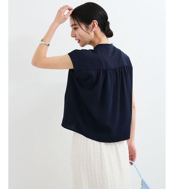 VIS「【接触冷感】配色ボウタイタックブラウス」|シャツ・ブラウス|