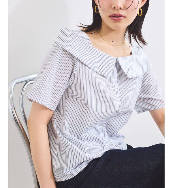 VIS「【防シワ】ラメミックスオフショルダー風ストライプシャツ」|シャツ・ブラウス|