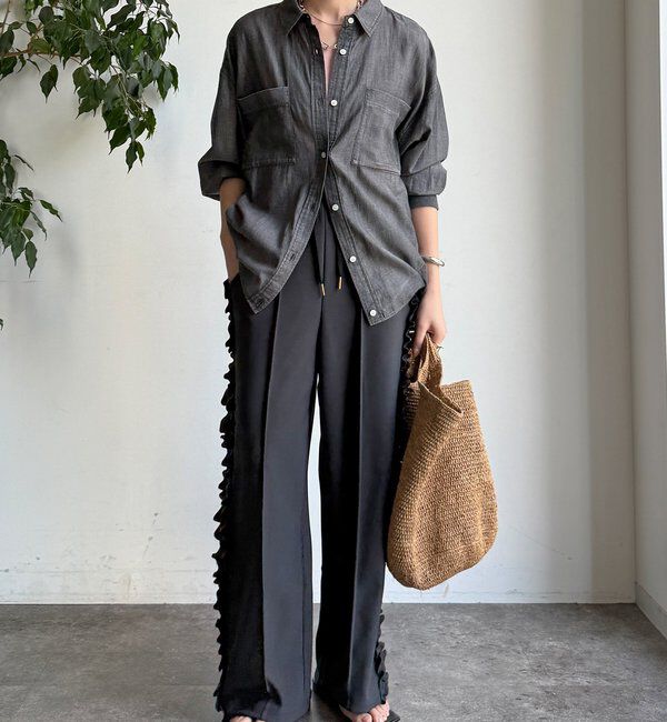  「【WEB限定】カットジョーゼットサイドフリルラインパンツ」|チノ|