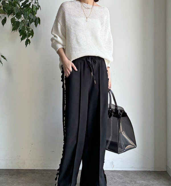  「【WEB限定】カットジョーゼットサイドフリルラインパンツ」|チノ|