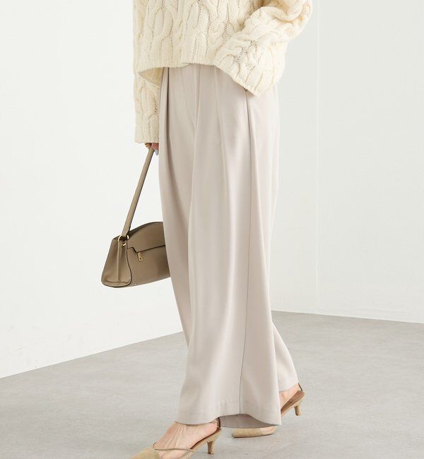  「【ウォッシャブル】【シーズンレスで使える】タックワイドスラックス」|チノ|