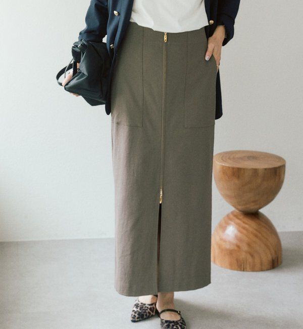  「予約【ウオッシャブル/多機能】フロントZIPタイトスカート」|スカート|ブラウン